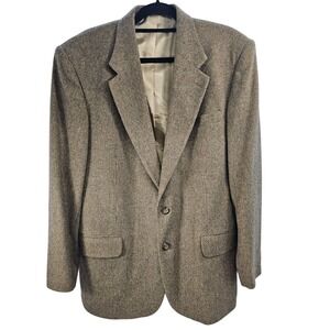 Executive Collection Mens 44R Wool Camelhair Blend Blazer Jacket Brown Tweed